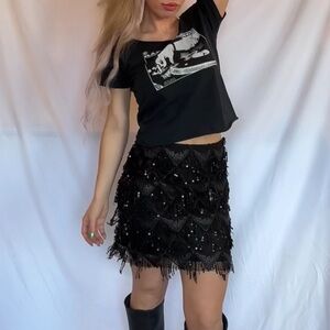 Sincerely Jules Black Sequin Fringe Mini Skirt Size Small
